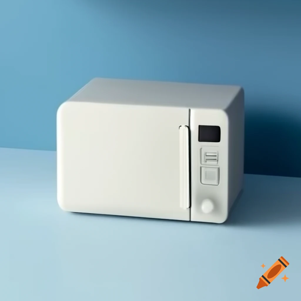 Minimalist buttonless microwave design against blue wall