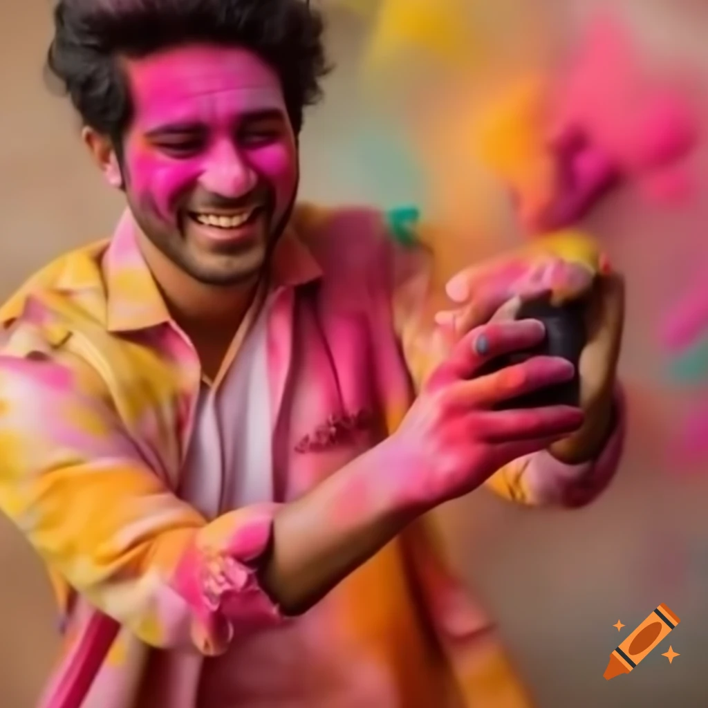 Festive cartoon-style Holi greeting with personalized name Rony Saha
