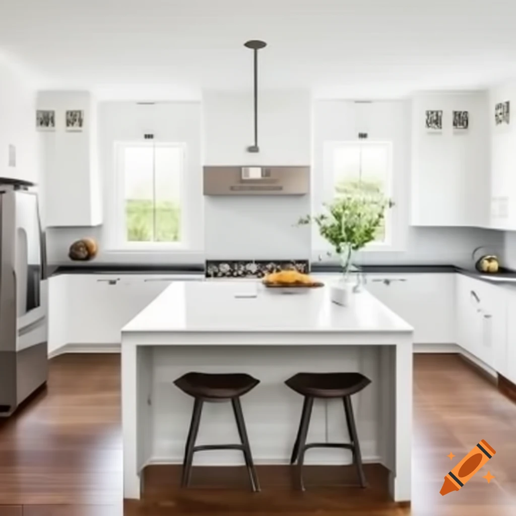 Modern kitchen remodel with white cabinets and marble island ...