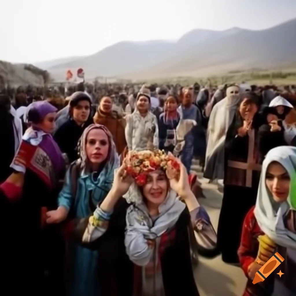 Vibrant Kurdish festival with people dancing the Dabke in traditional ...