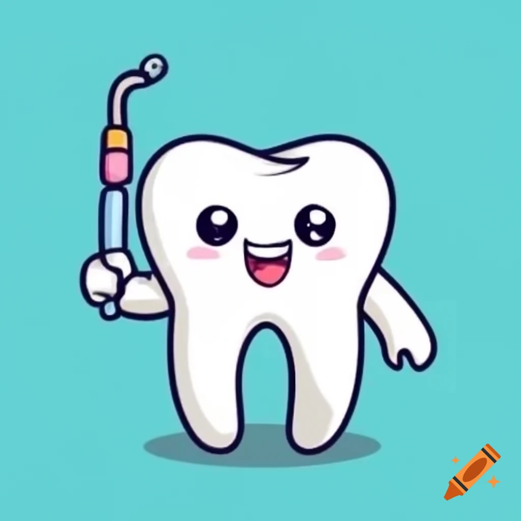 Cute molar with scaler in hand, dental illustration