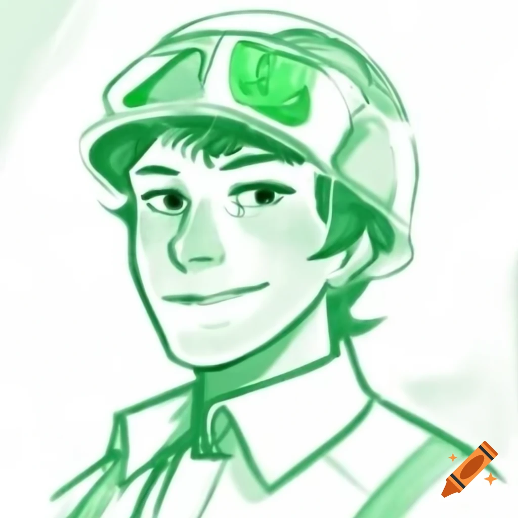 Sketch of green janitor holding a jade gemstone