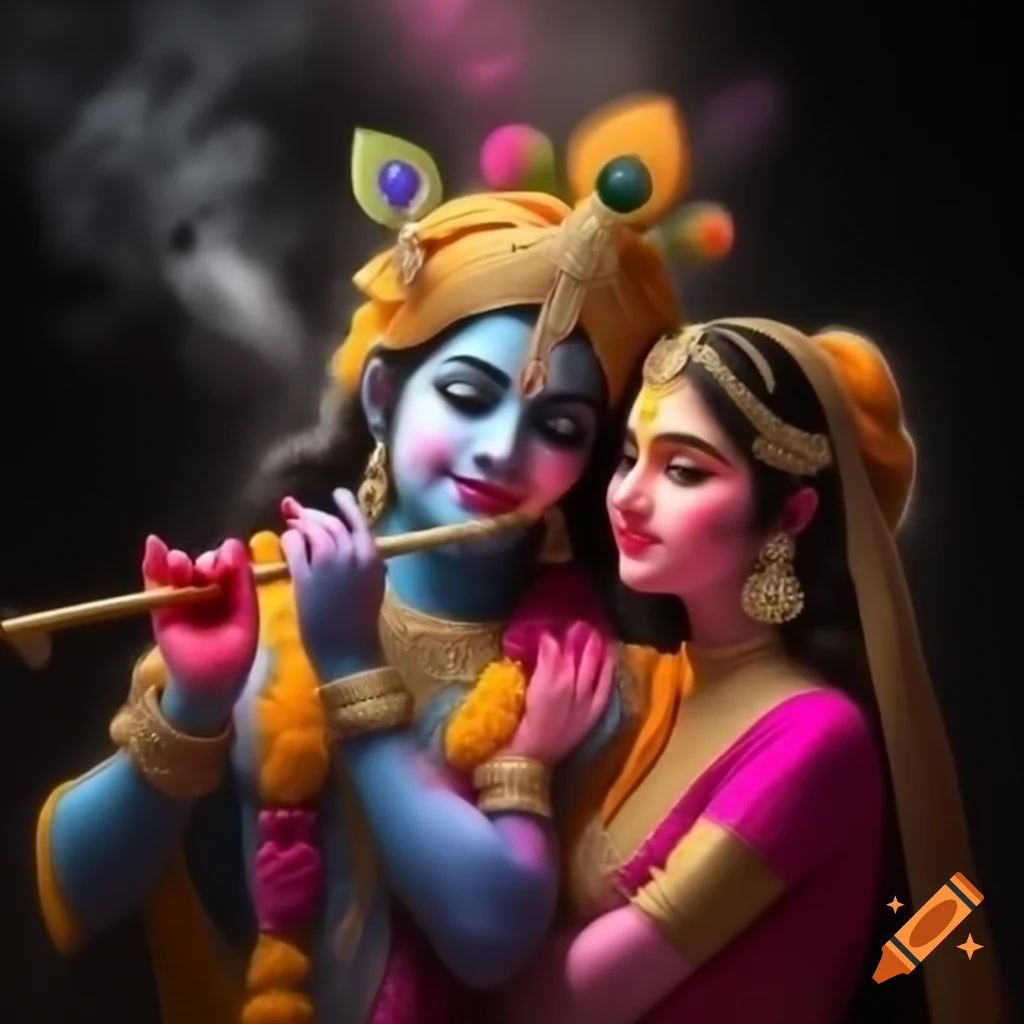 Shree Bhagawan Krishna celebrating Holi with Radha Kishori Ji