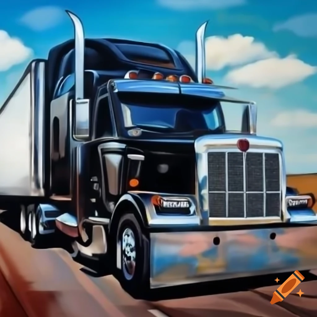 Black semi truck on the road