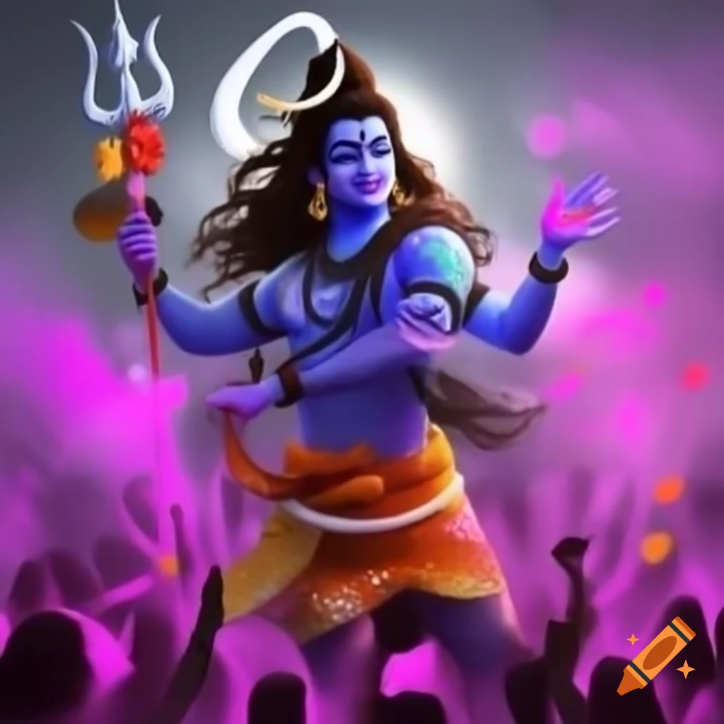 Shiva celebrating Holi festival with vibrant colors