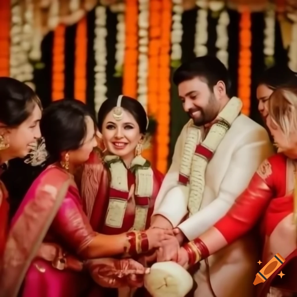 Indian family celebrating a wedding ceremony