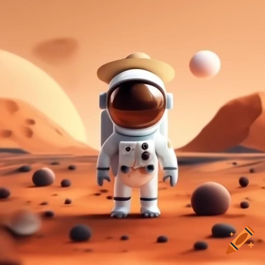 Astronaut wearing straw hat on the surface of Mars