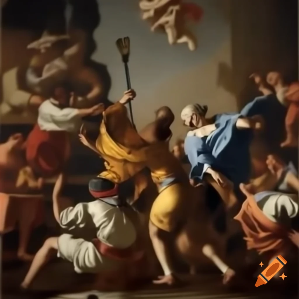 Baroque style painting of modern lacrosse game