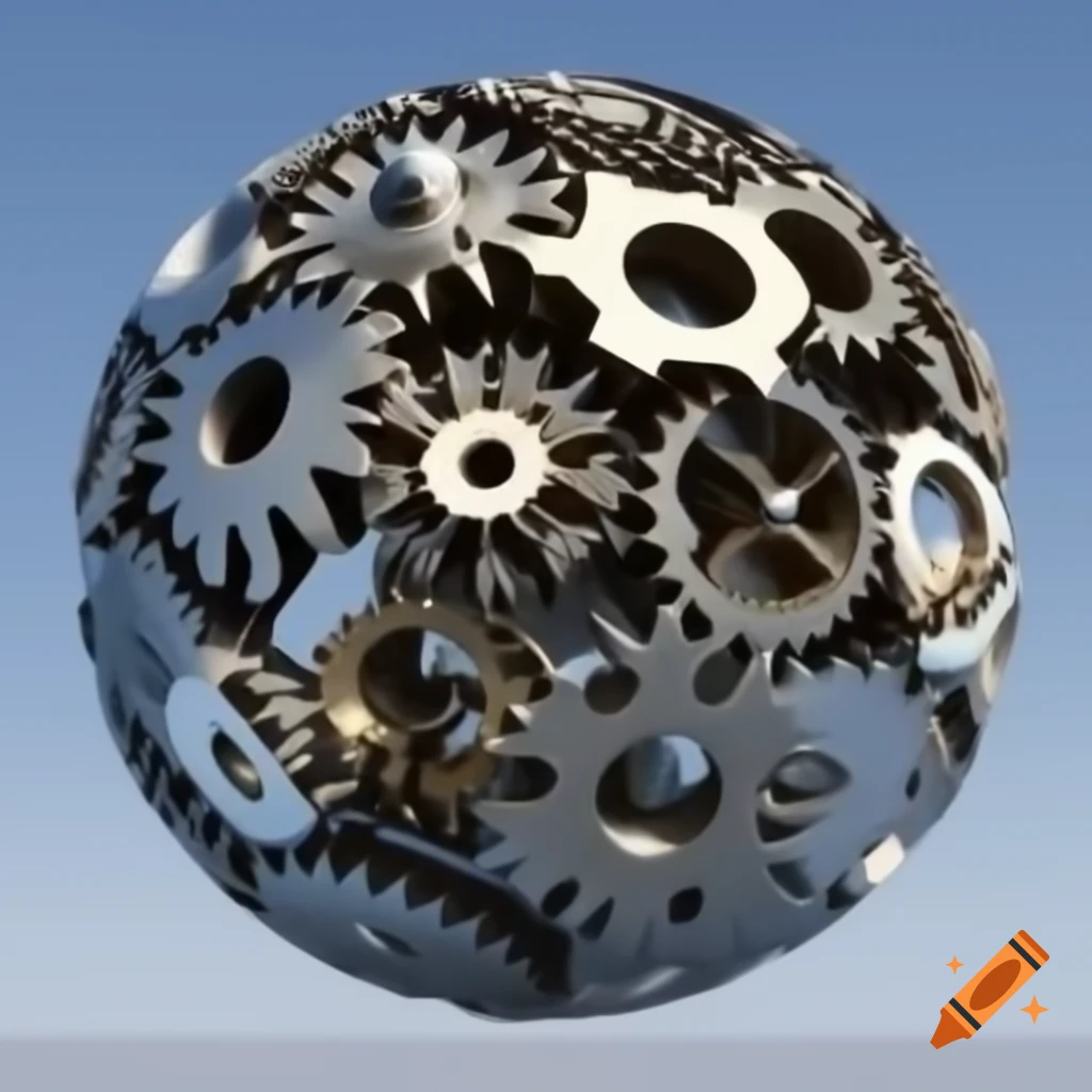 Metal ball with voronoi skeleton and intricate inner gear mechanism