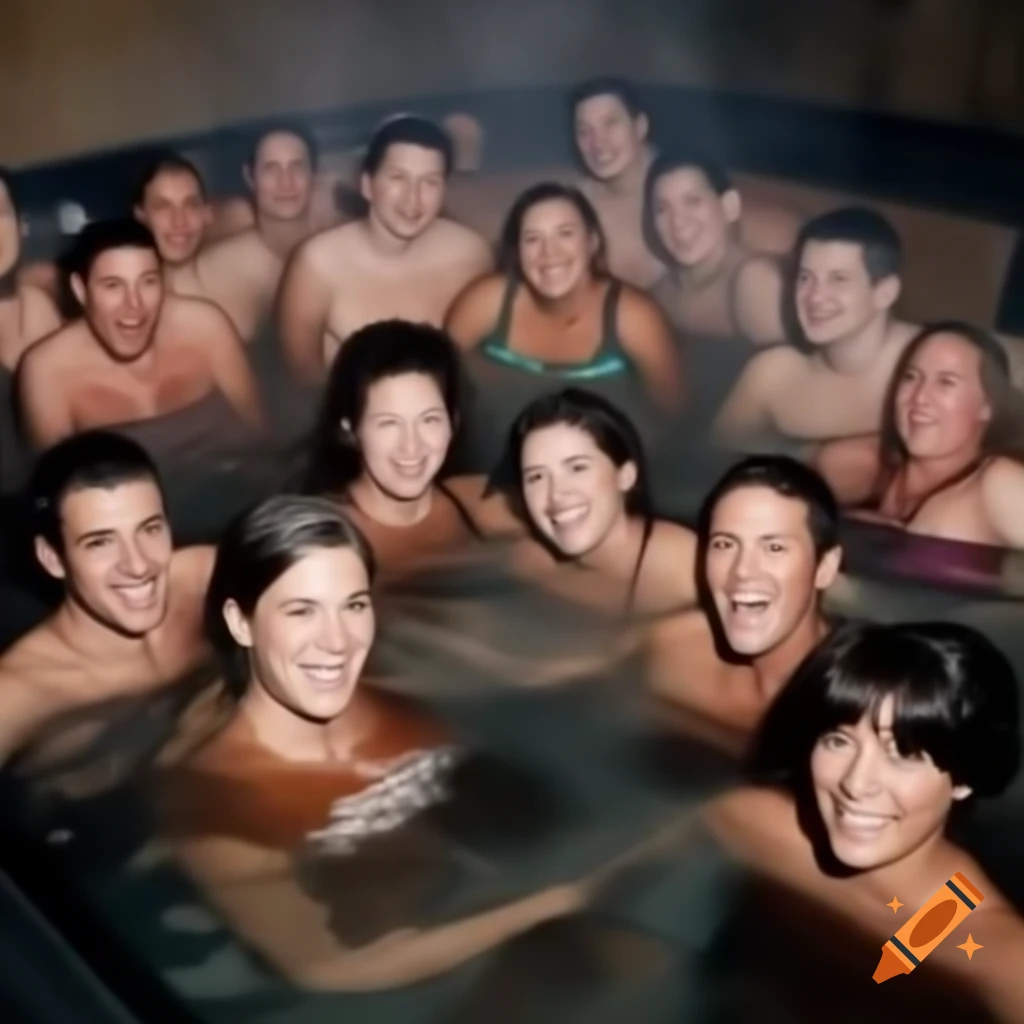 Friends enjoying a hot tub in winter setting