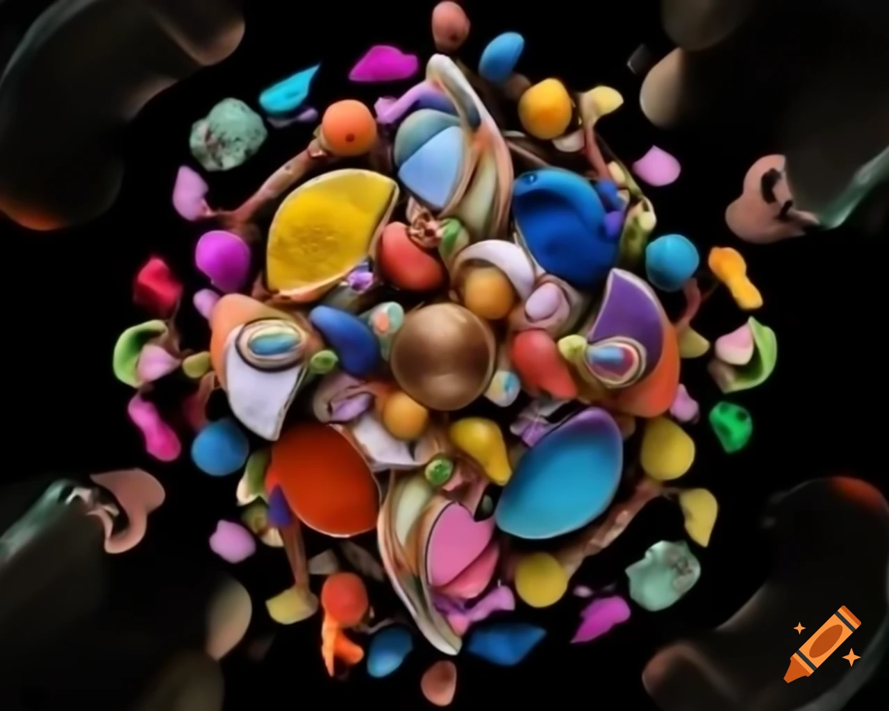 Vibrant array of colorful art items creating visual texture
