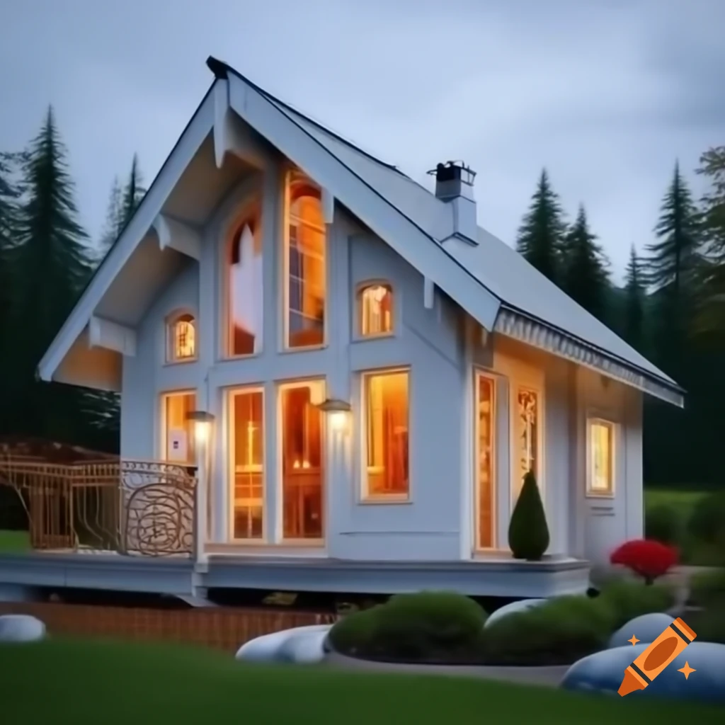 Chalet-style house with mansard roof and gray plastered facade