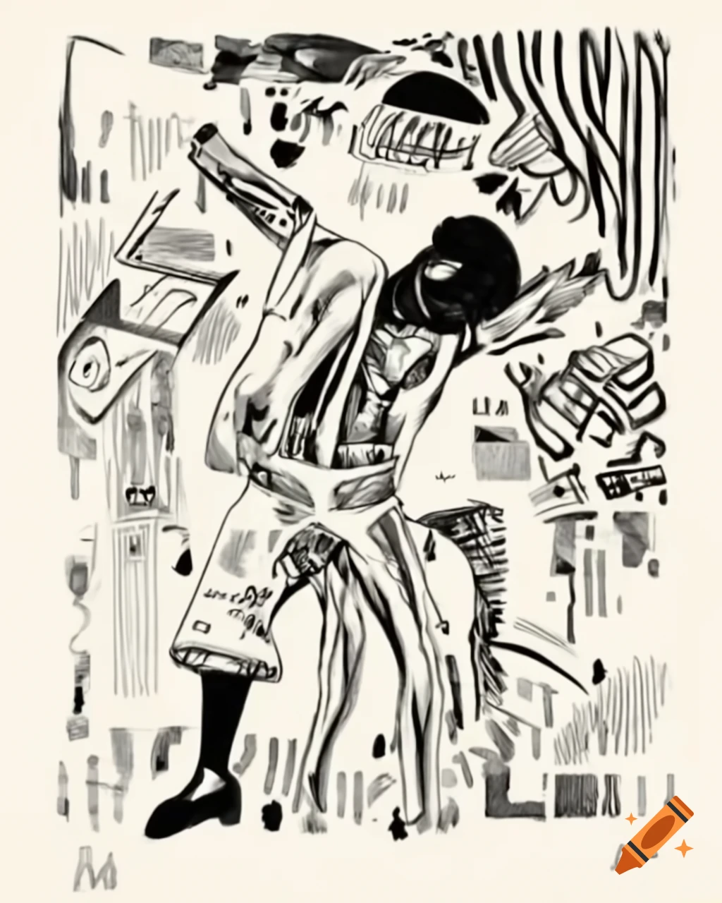 Dynamic artwork inspired by Jean-Michel Basquiat illustrating emotional terrain
