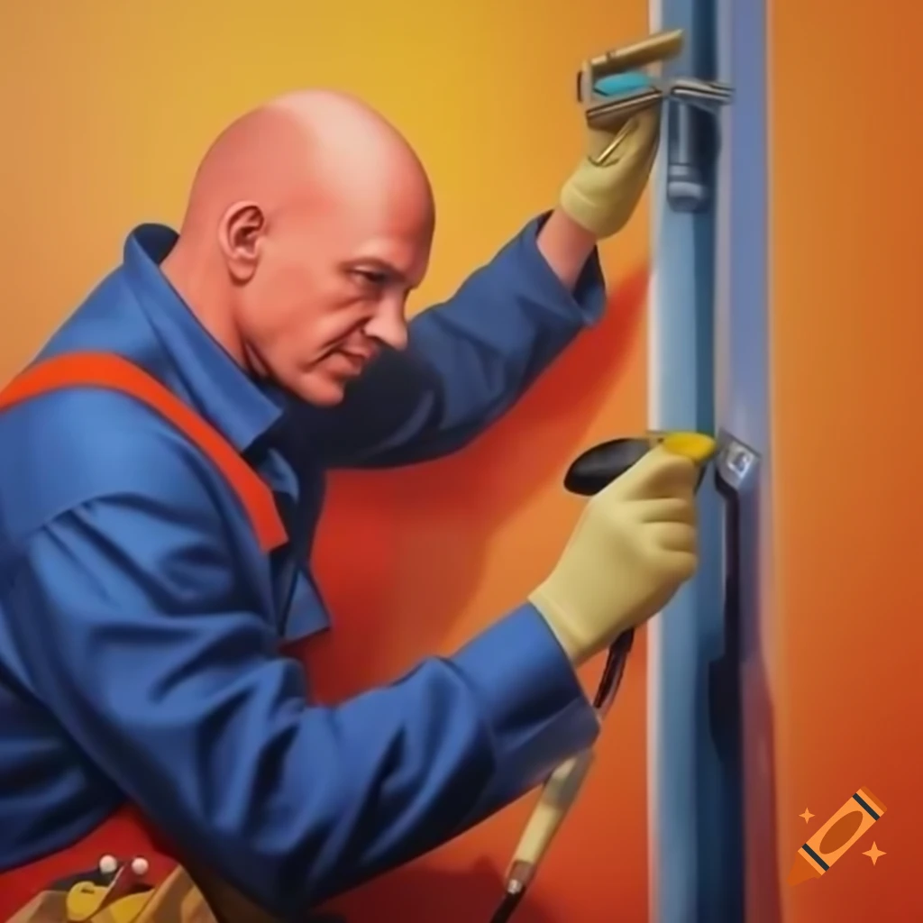 Bald man working as an electrician