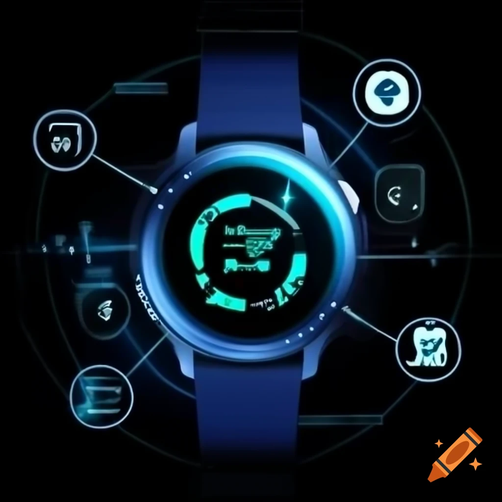 Redesigned smartwatch with holographic medical interface projecting first aid supplies