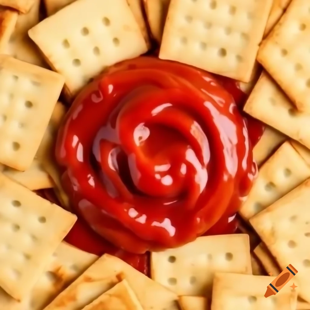 Ketchup noodles served with crackers