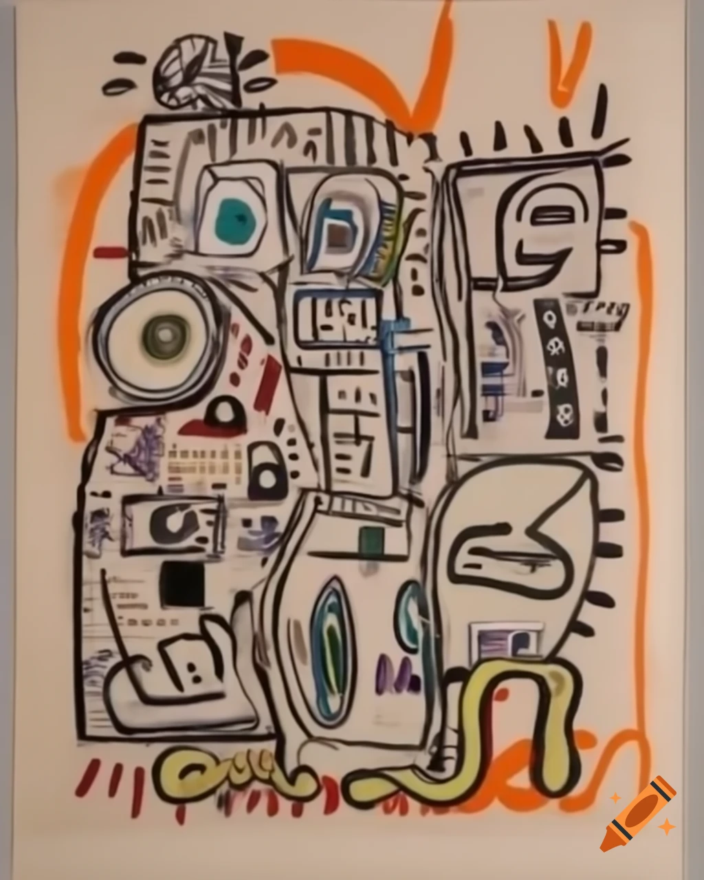 Vibrant painting in Basquiat style reflecting struggles of creativity