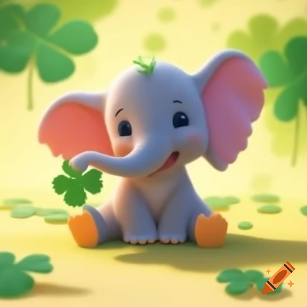Baby elephant with lucky clover