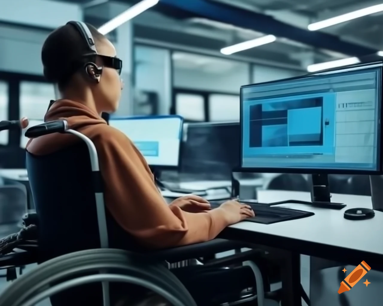 Disabled person using head tracking system for computer access