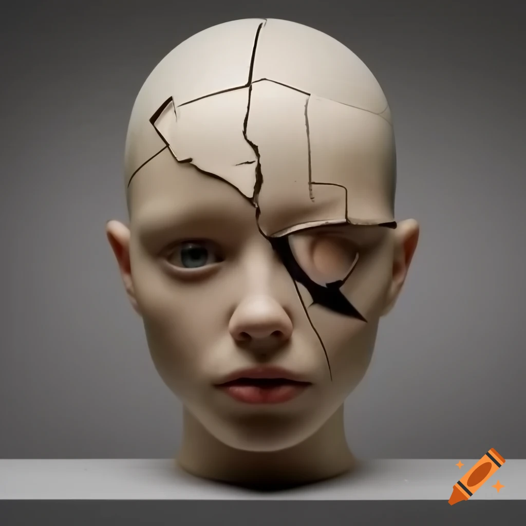 Human figure fractured into glass shards transforming into cohesive self