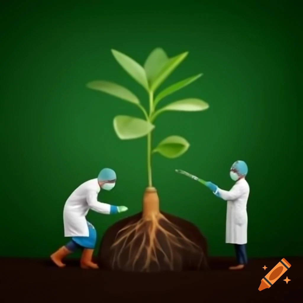 Scientist injecting syringe into plant root to extract metabolites