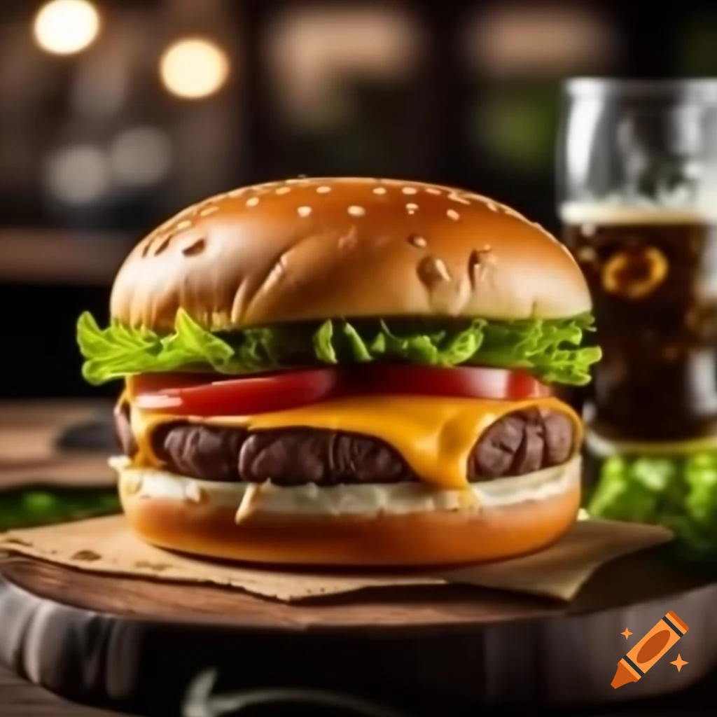 Classic cheeseburger with beef patty, cheddar cheese, lettuce, tomato, and caramelized onions