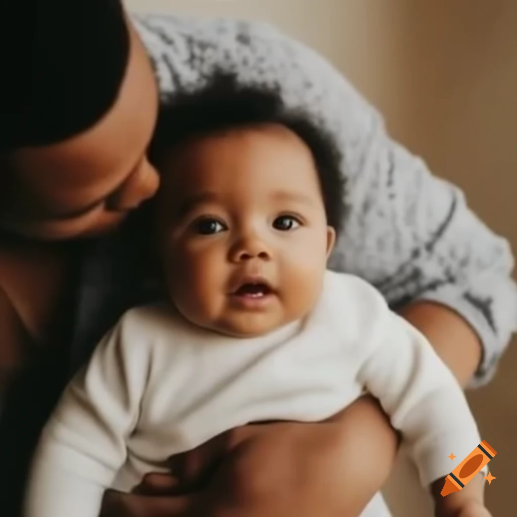 Biracial father holding baby close