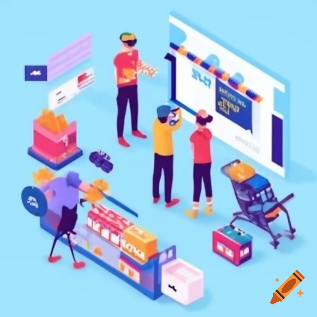 Illustration of VR training for supermarket tasks
