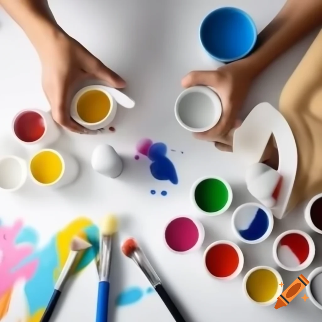 Cleaning up paints, cups, and brushes after a plastic arts session