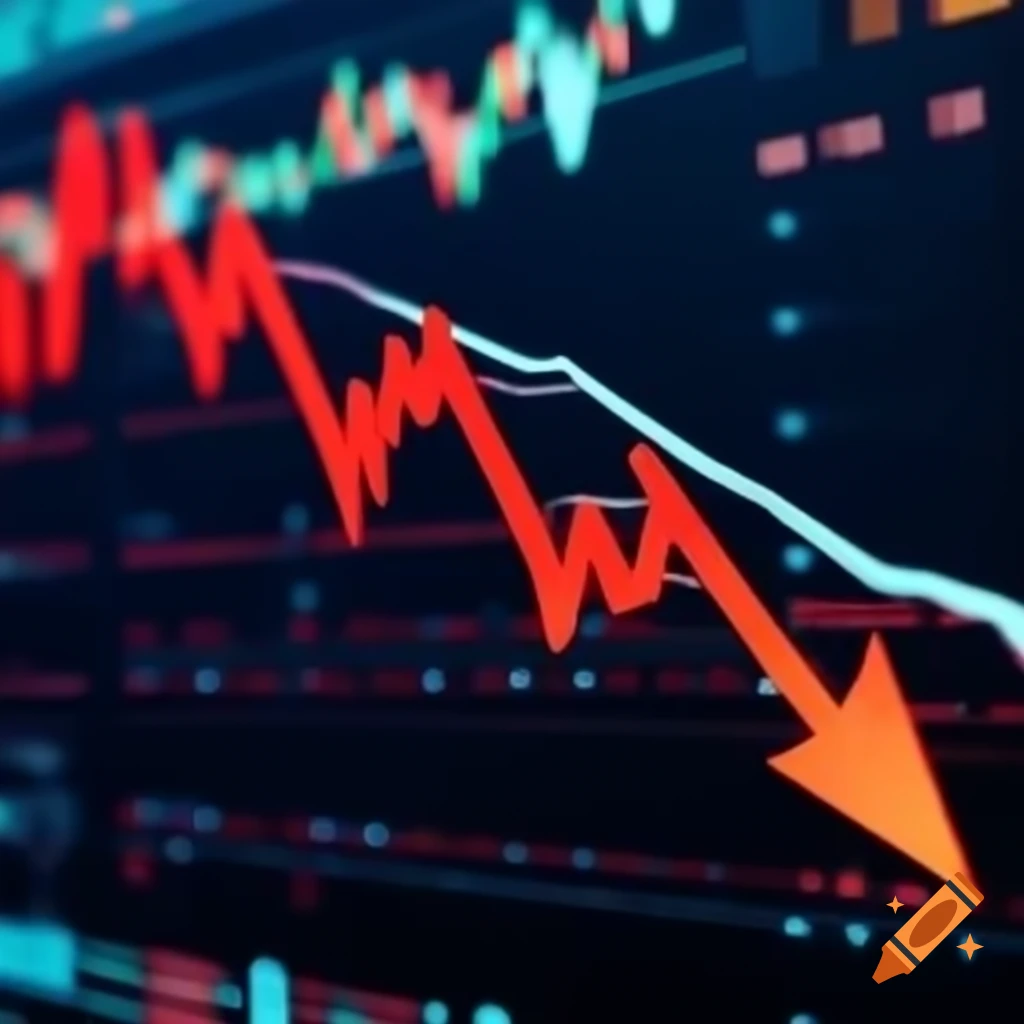 Stock market crash scene with investors panicking and downward arrows
