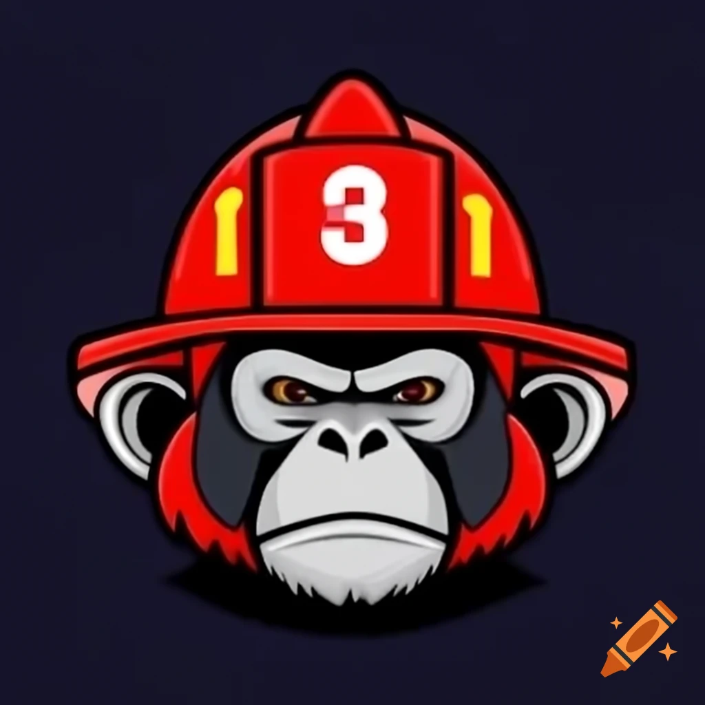 Ape wearing firefighter helmet with '44', anime style