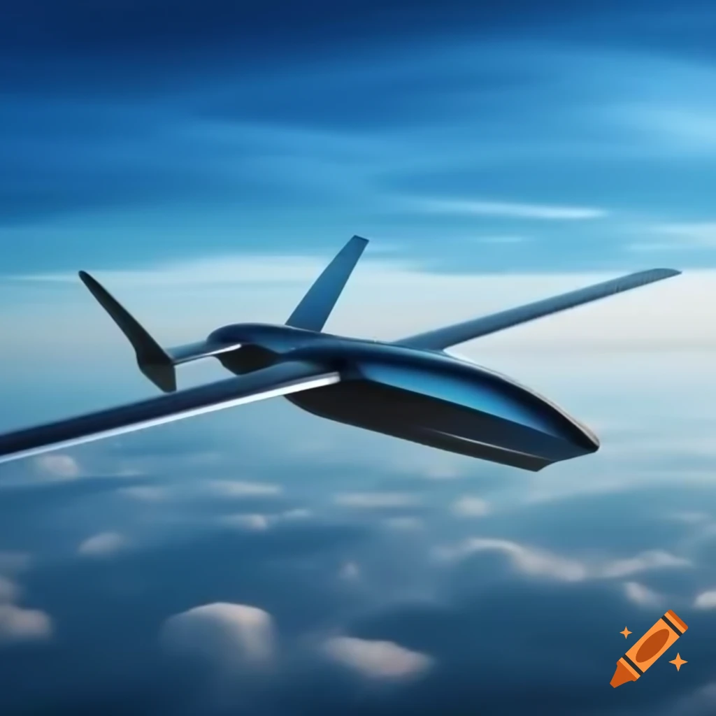 Futuristic unmanned aerial vehicle flying in the sky