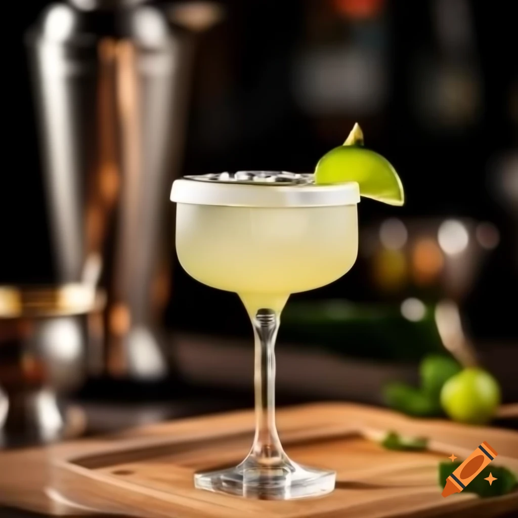 Margarita cocktail on a table with lime garnish