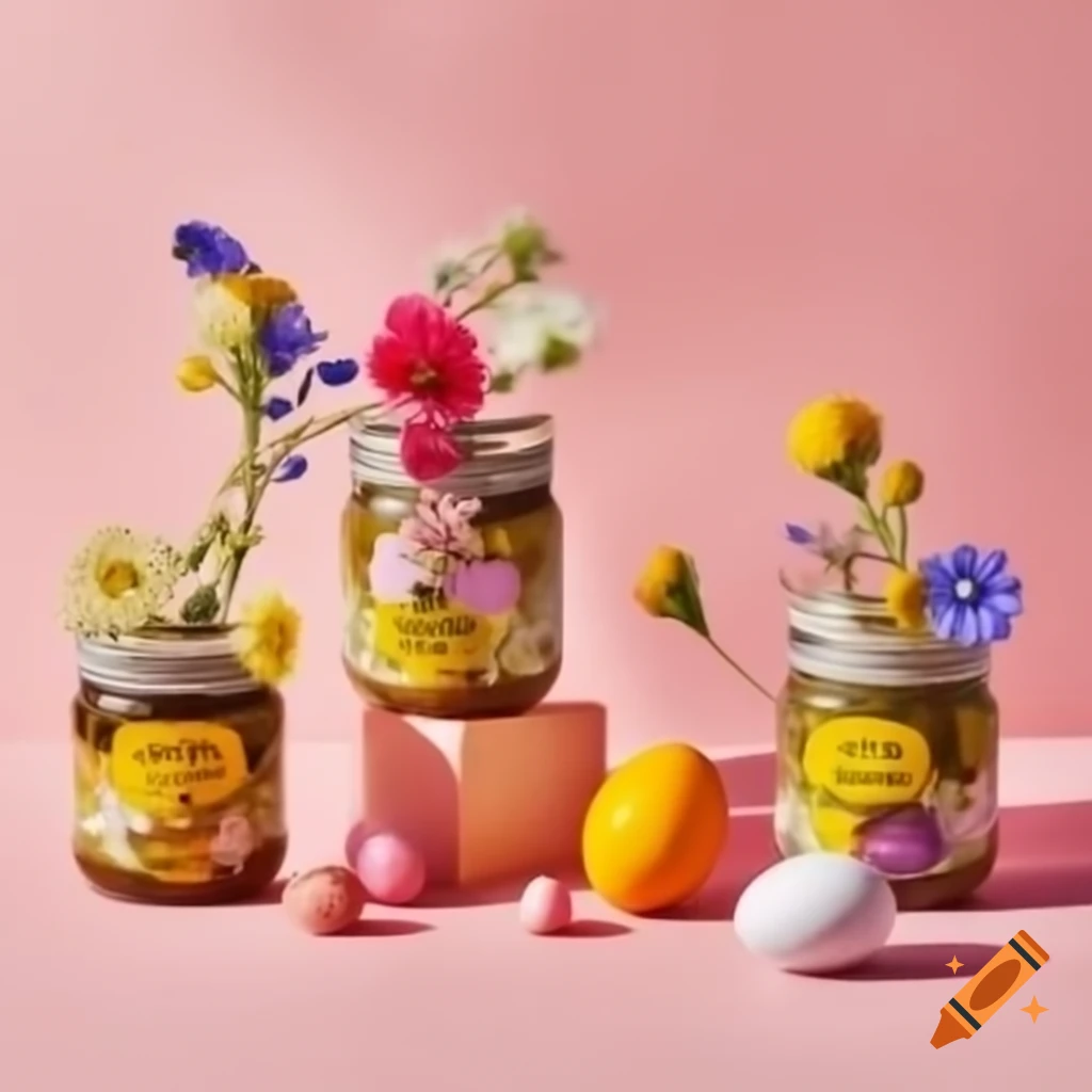Swedish Easter spread with pickled herring and colorful flowers