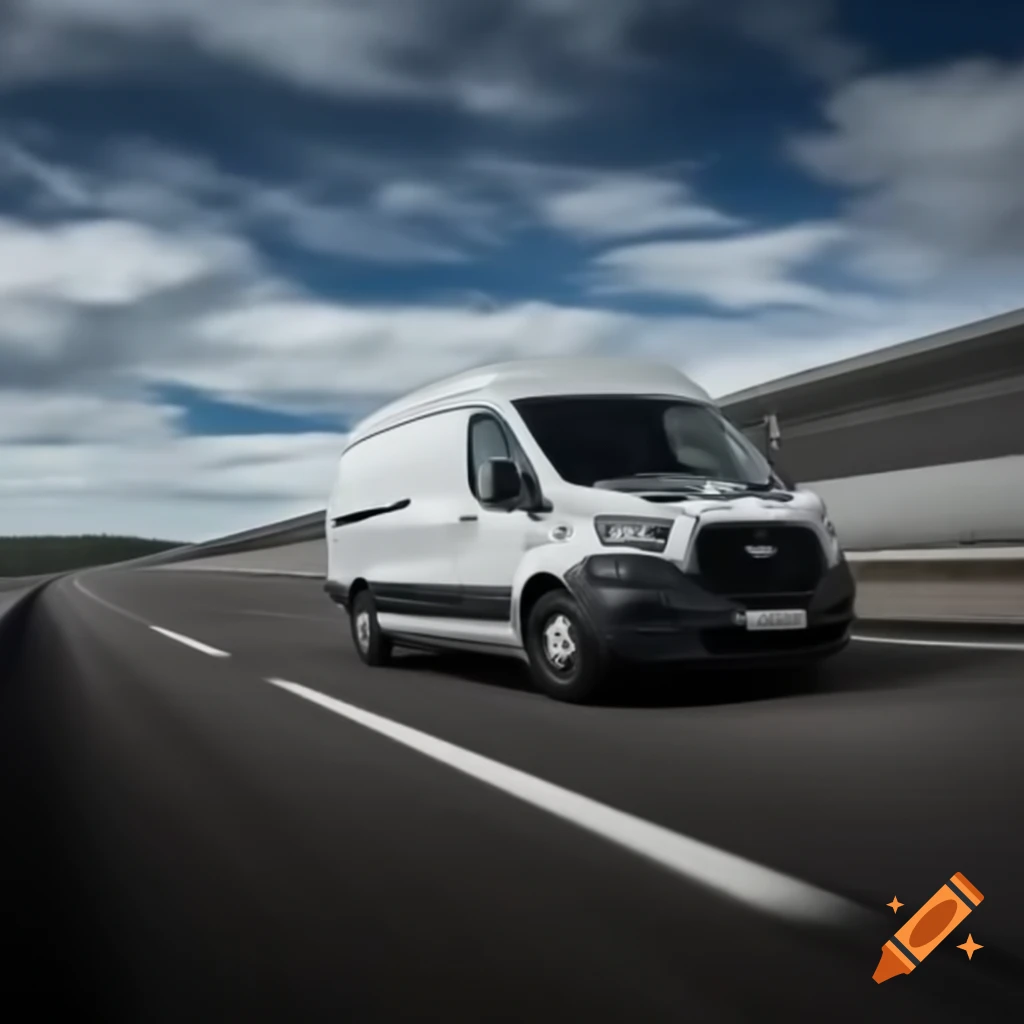 Contractor cargo van driving on roadway