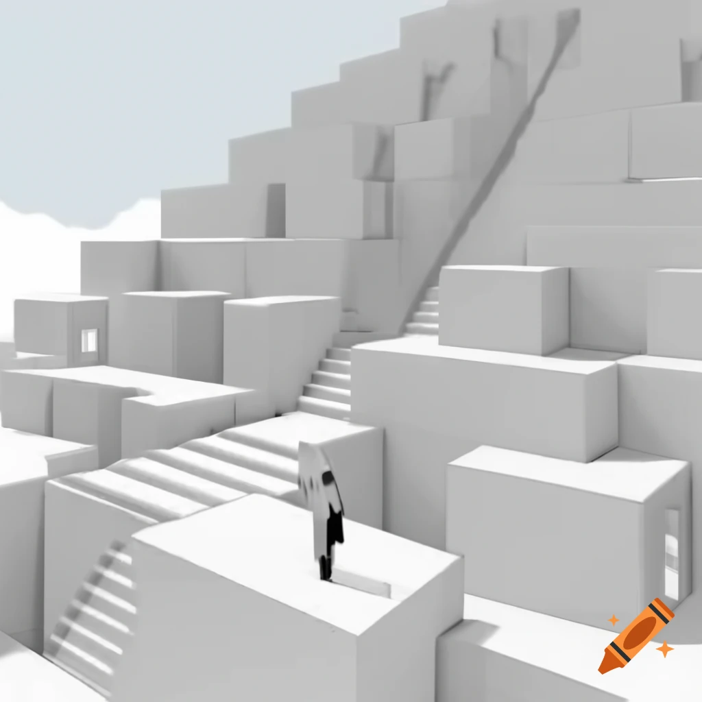 Workshop spaces integrated into steep slope with Tetris-like housing above