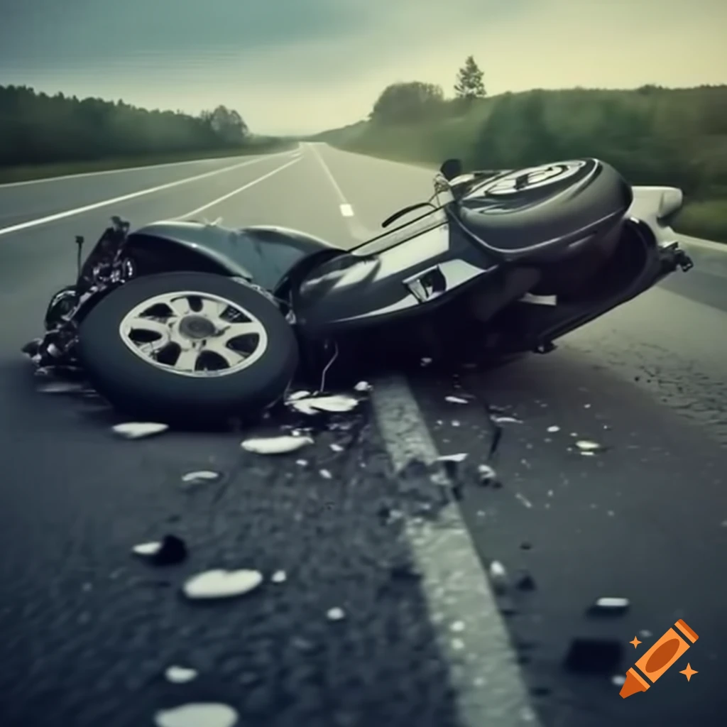 Motorcycle road accident scene