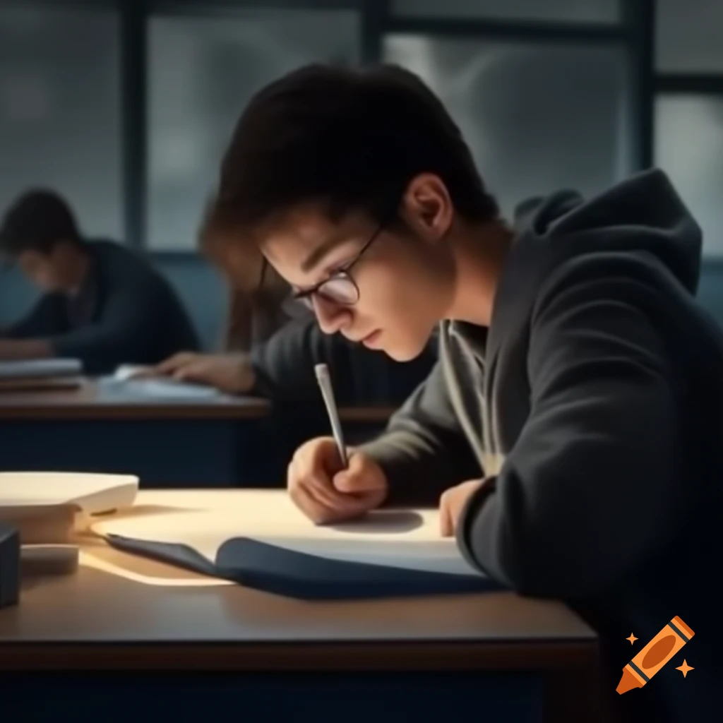 Student focused on studying at a desk