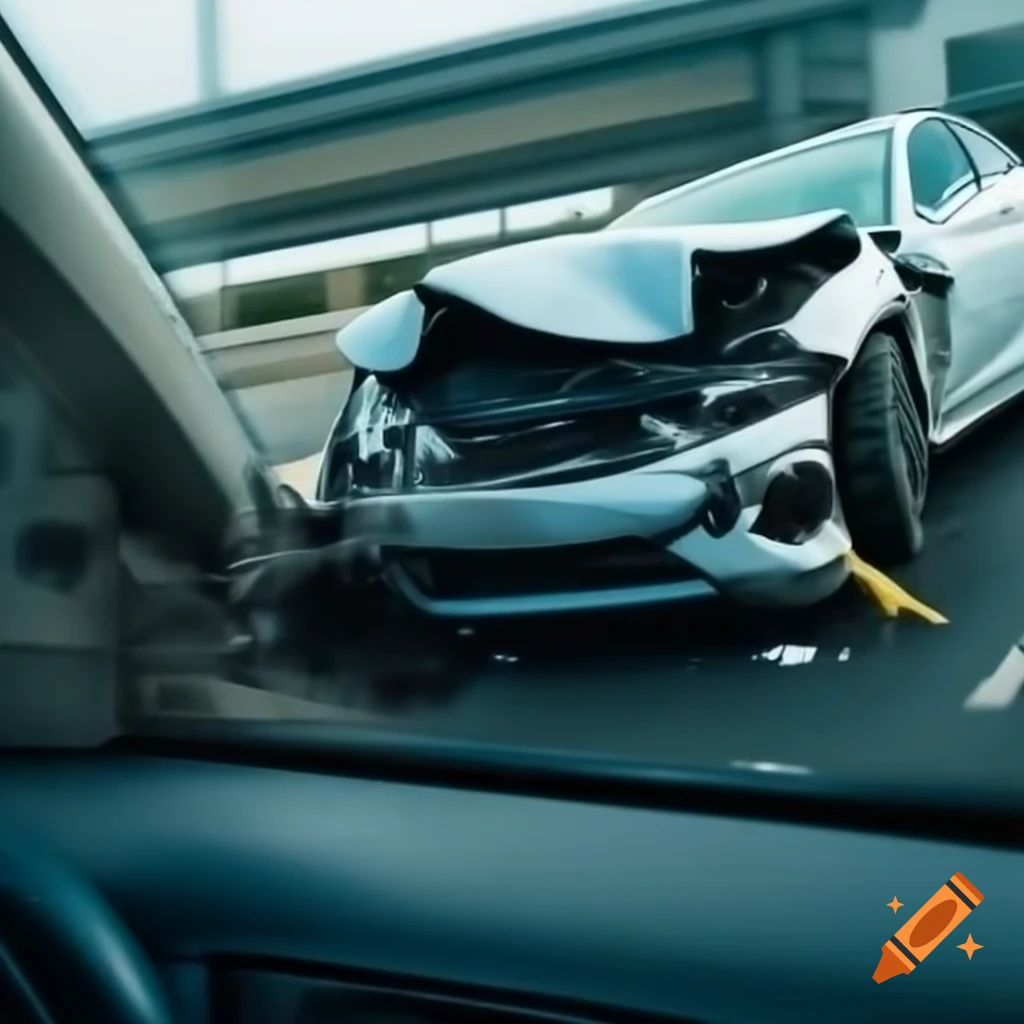 View of a car crash with damaged vehicles