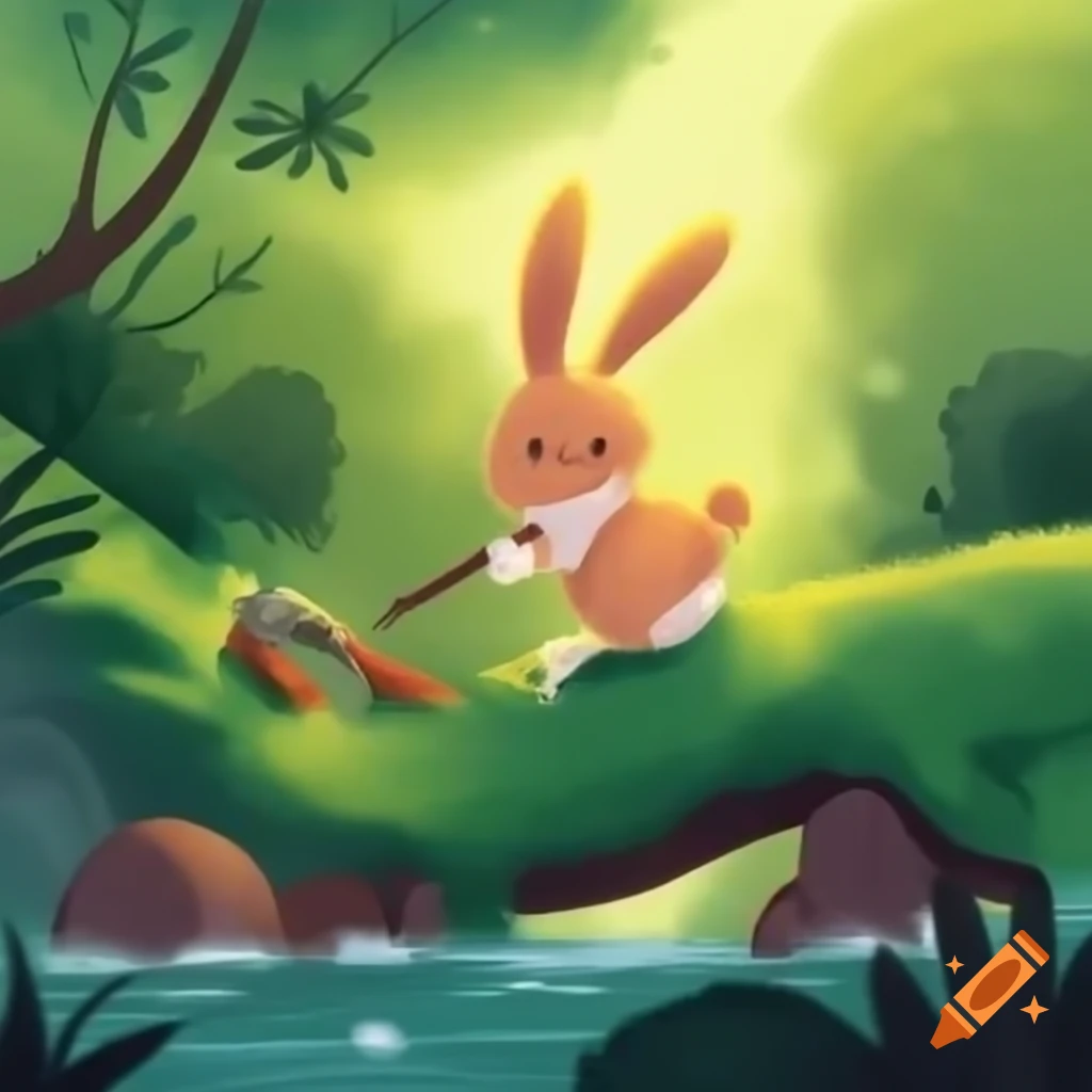 Cute rabbit attempting to cross a slippery bridge