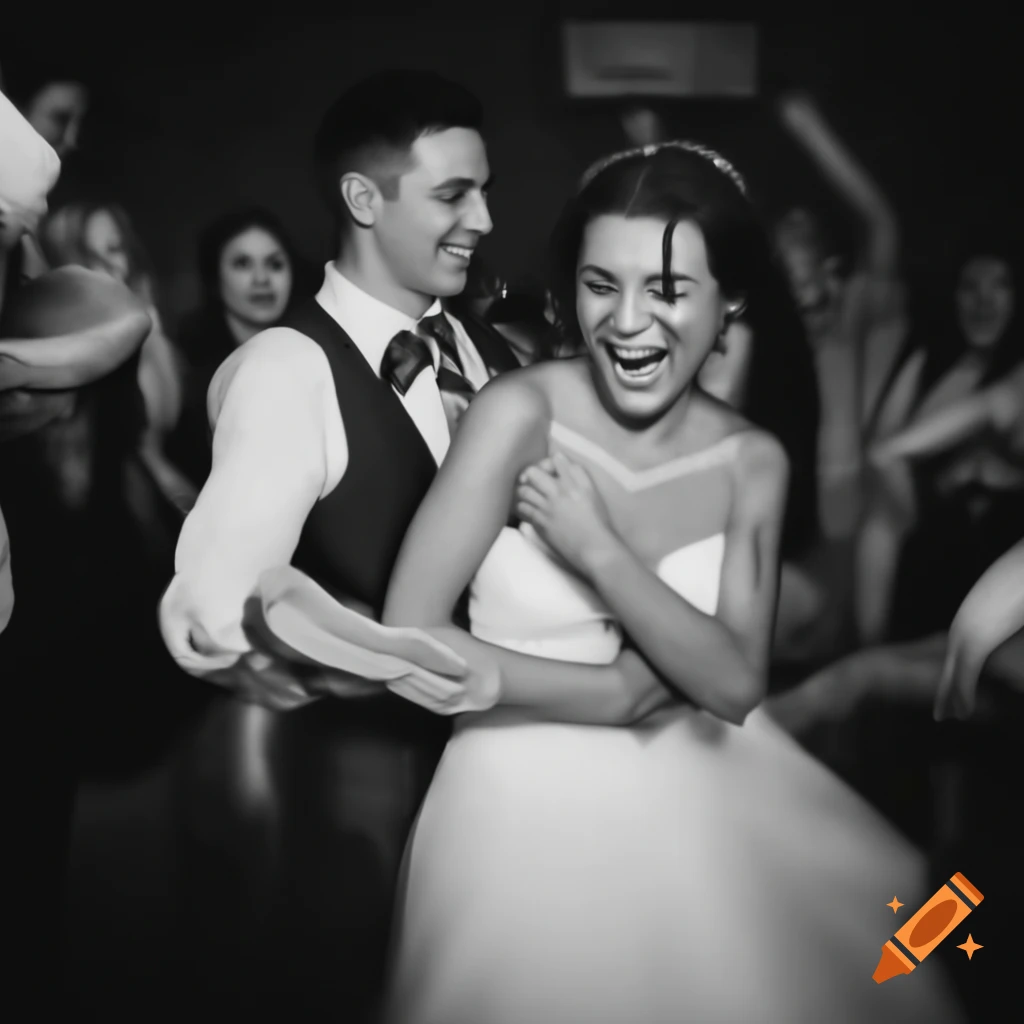 Funny and ultra realistic wedding photo of dancing couple