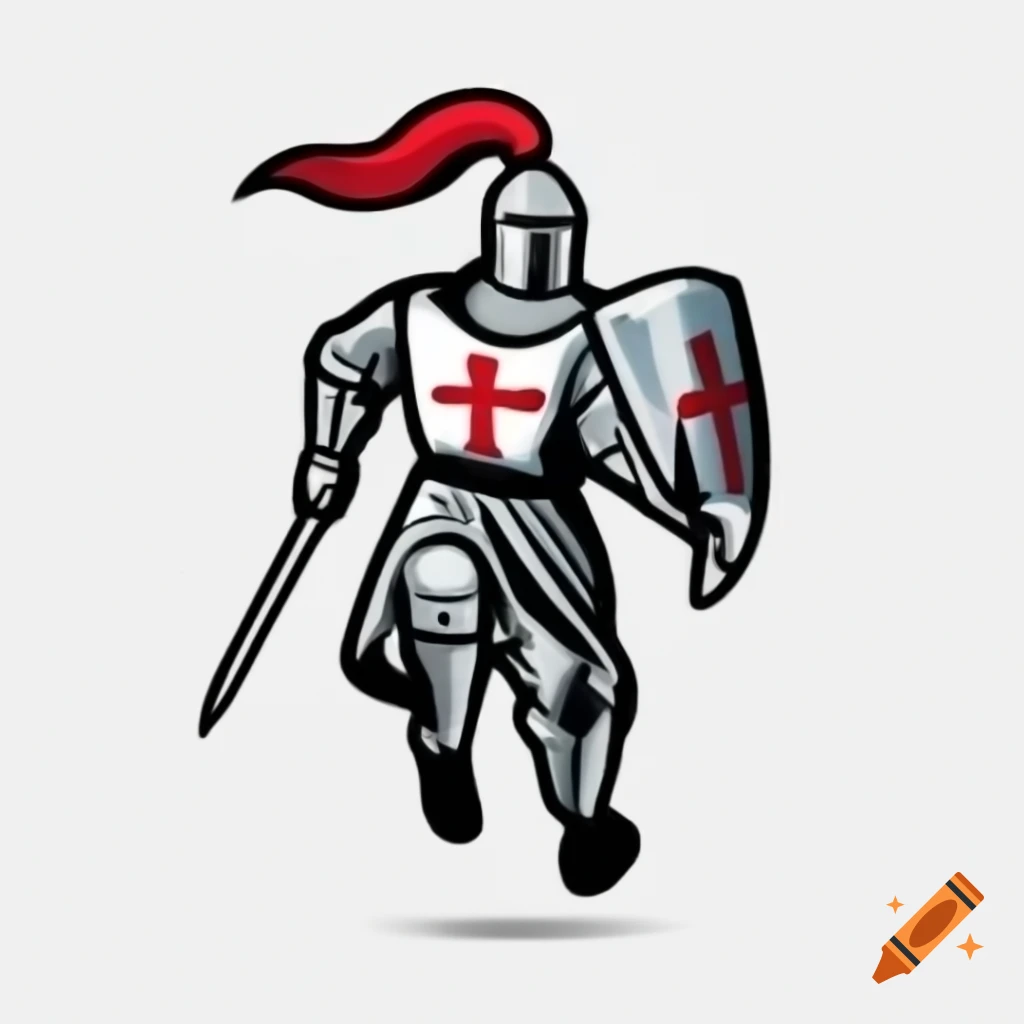 Crusader Knight running on track field logo in digital art