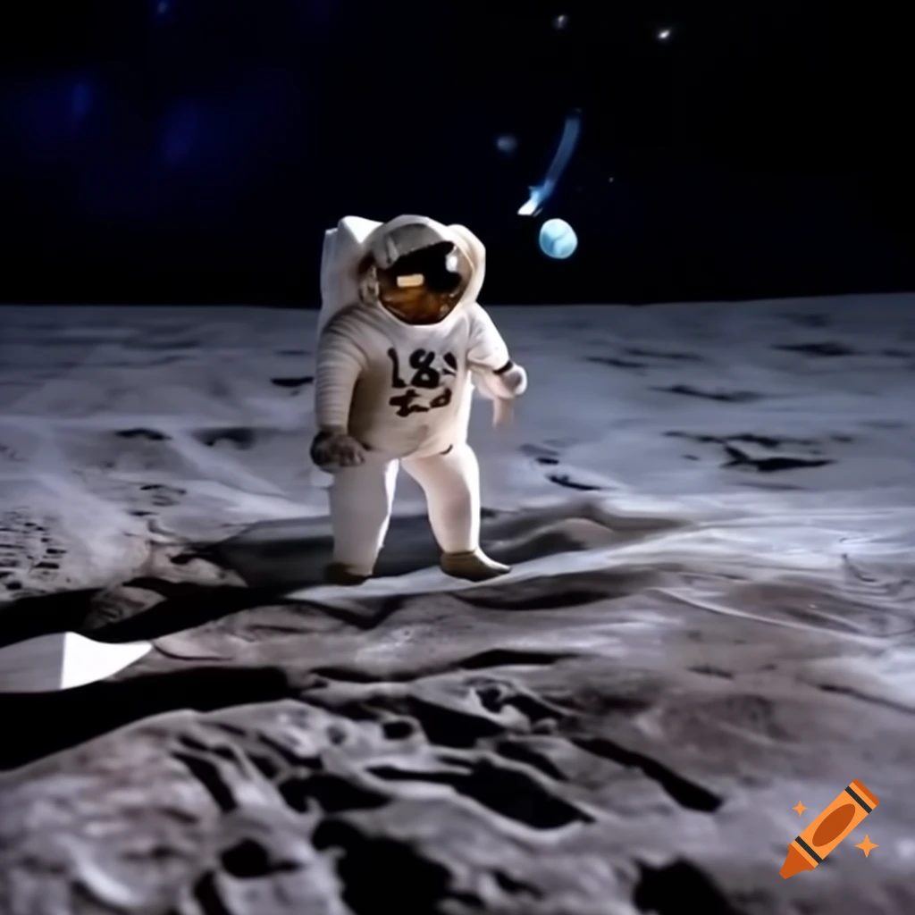 Astronaut using large format printer on the moon