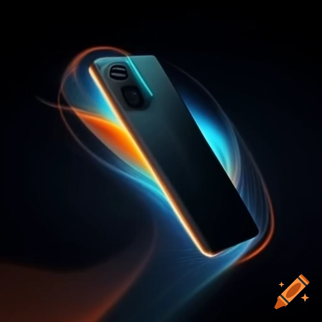 Sleek modern smartphone with minimalist design and glowing screen on dark background