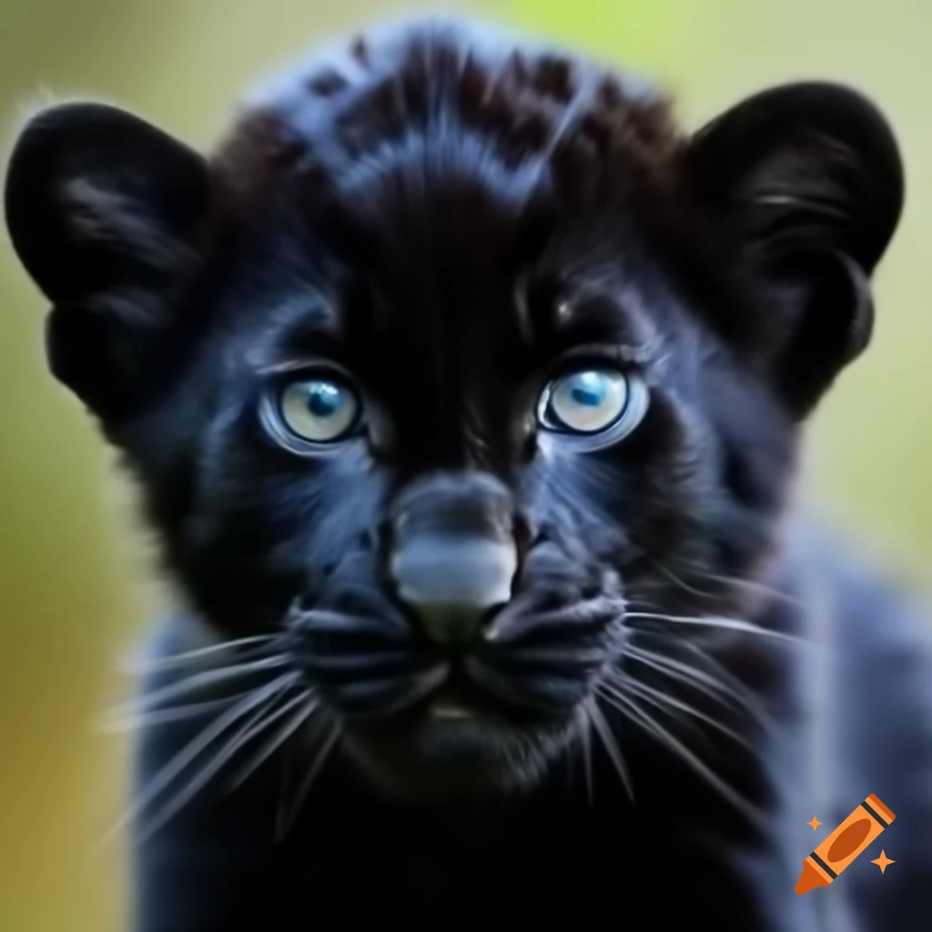Cute baby black panther with bulging blue eyes on Craiyon, image size:1024x1024
