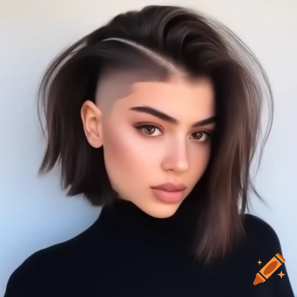 Beautiful young woman with thick dark brown asymmetrical bob hairstyle ...