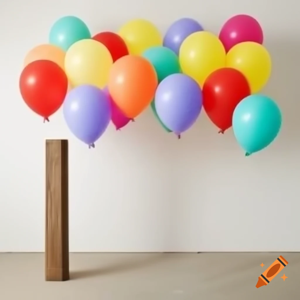 Colorful balloons attached to wooden post