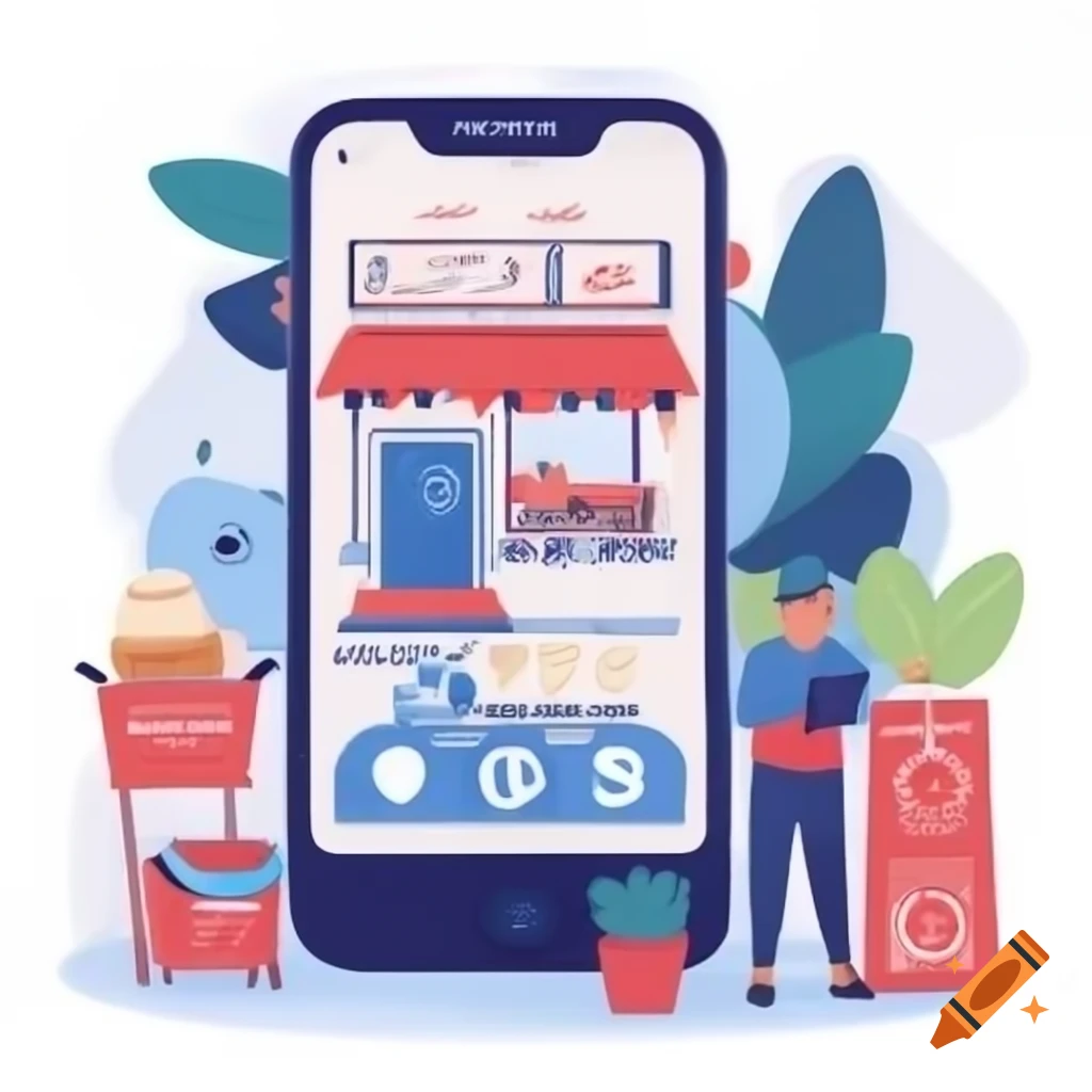 Digital illustration of smartphone showing food rescue app with cityscape background
