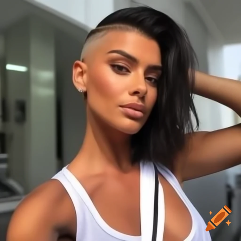Mediterranean woman with thick undercut angled bob hairstyle