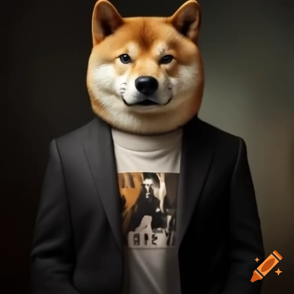 Doge meme character in suit jacket over t-shirt on Craiyon